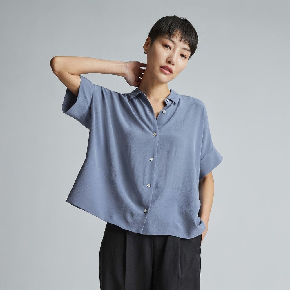 Everlane Women's Boxy Shirt in Washable Silk Blouse in French Blue, Size 00